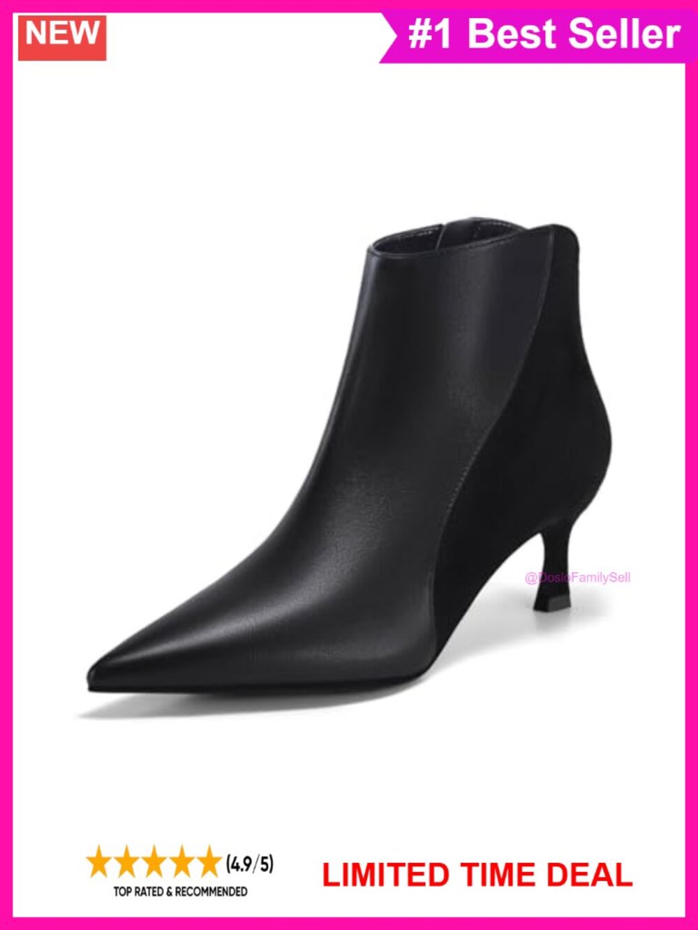 Kitten Heel Ankle Boots Pointed Toe Side Zipper Faux Leather Booties